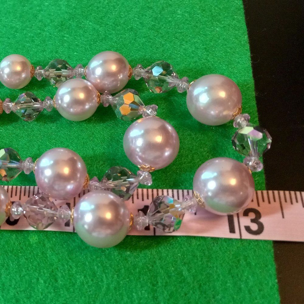 Pink Double Strand Faceted Iridescent Necklace Prom Wedding Special Event - Picture 4 of 7